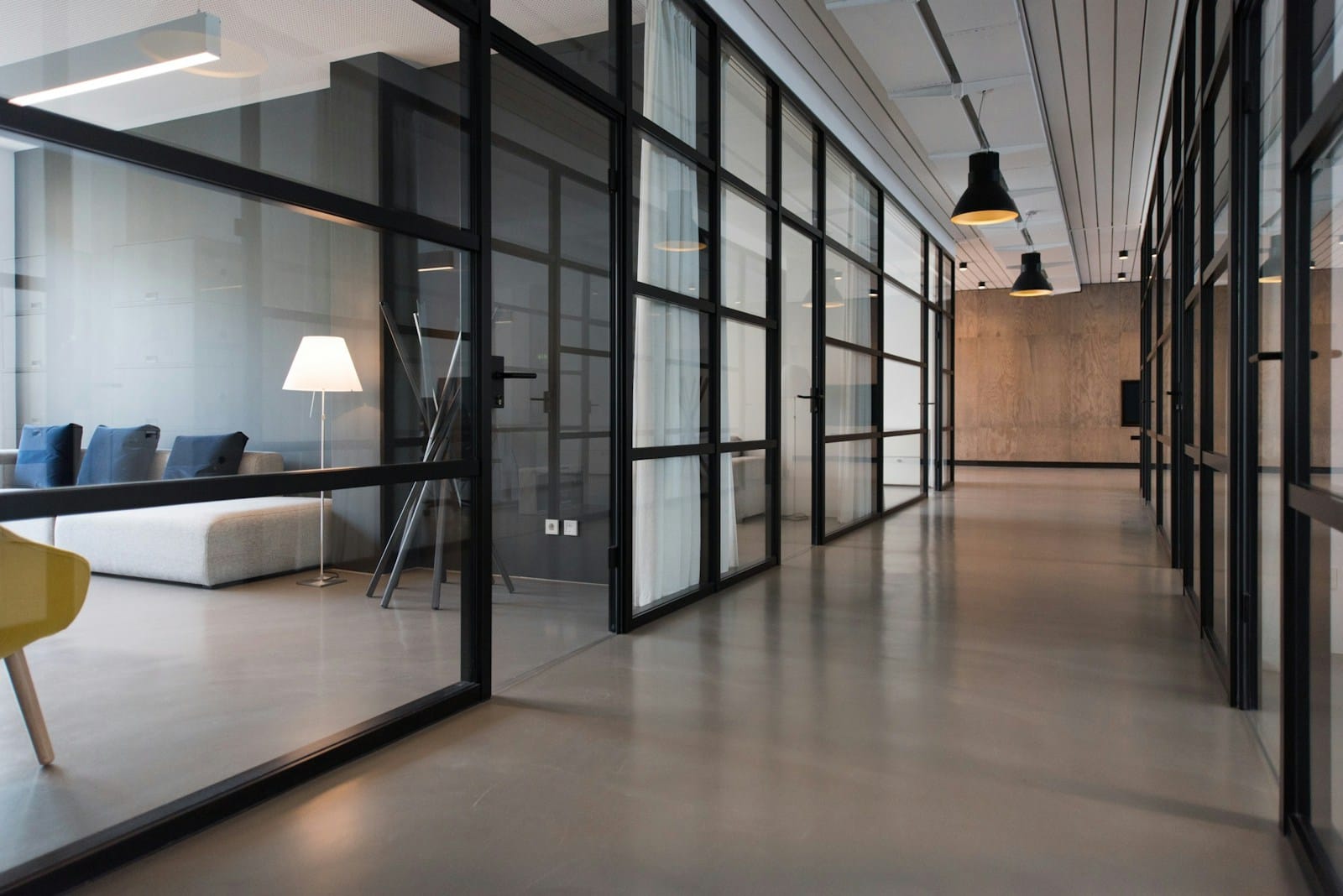 Modern office hallway representing progressive workplace culture